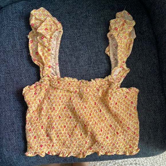 Smocked crop top with short ruffled sleeves - Picture 1 of 2
